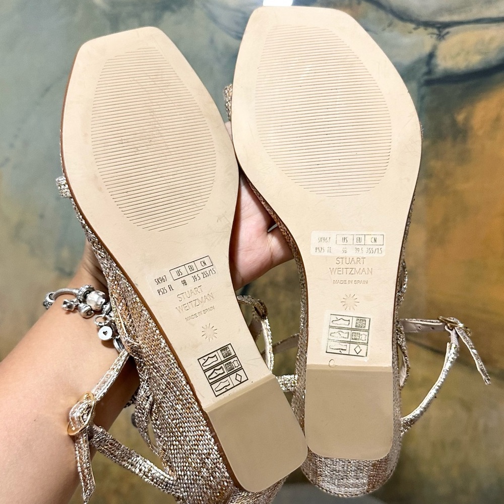 🌹STUART WEITZMAN 🌹 Oasis 50 Wedge Sandal In Gold Size: 9B - Picture 10 of 10